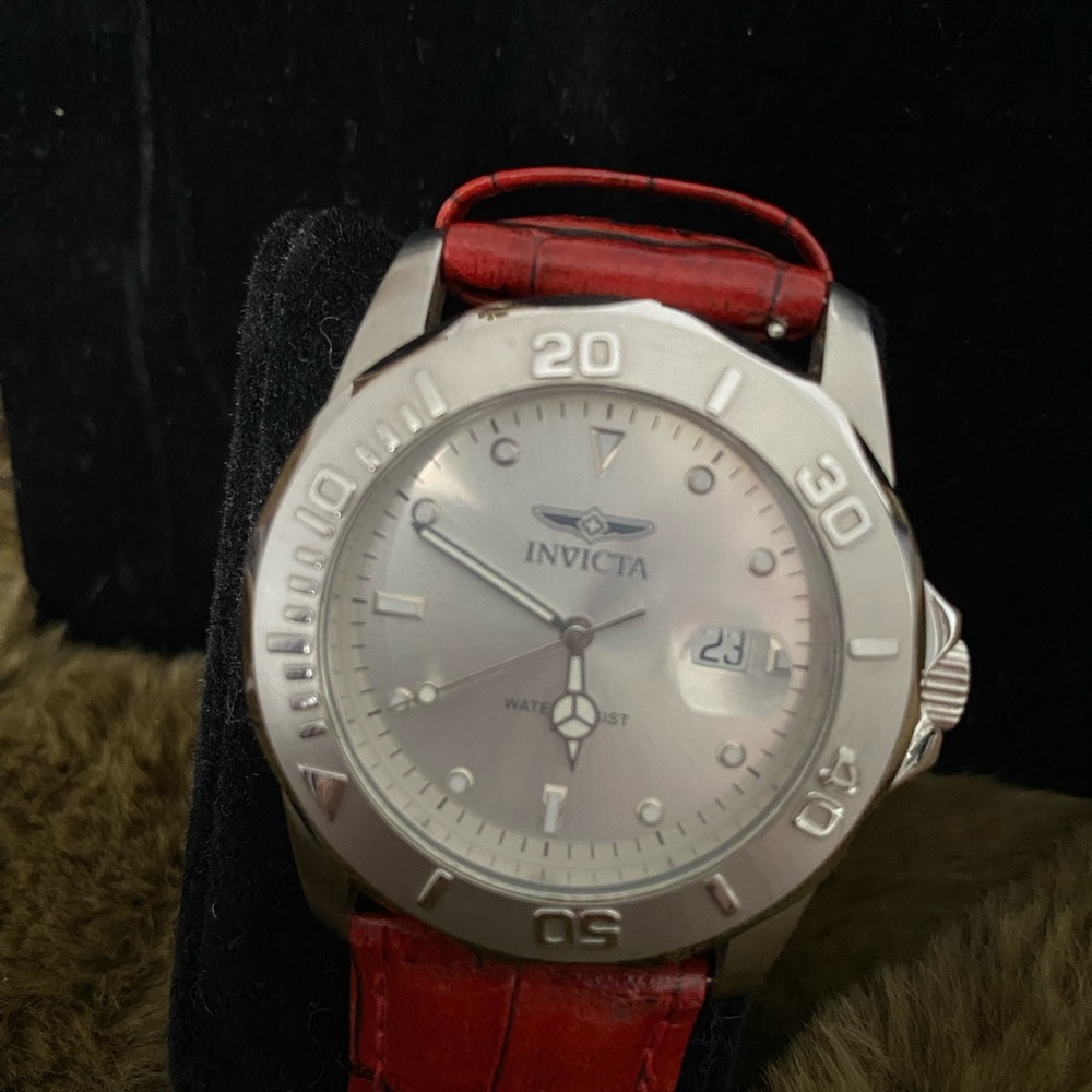 Invicta Silver Watch with Red Strap
